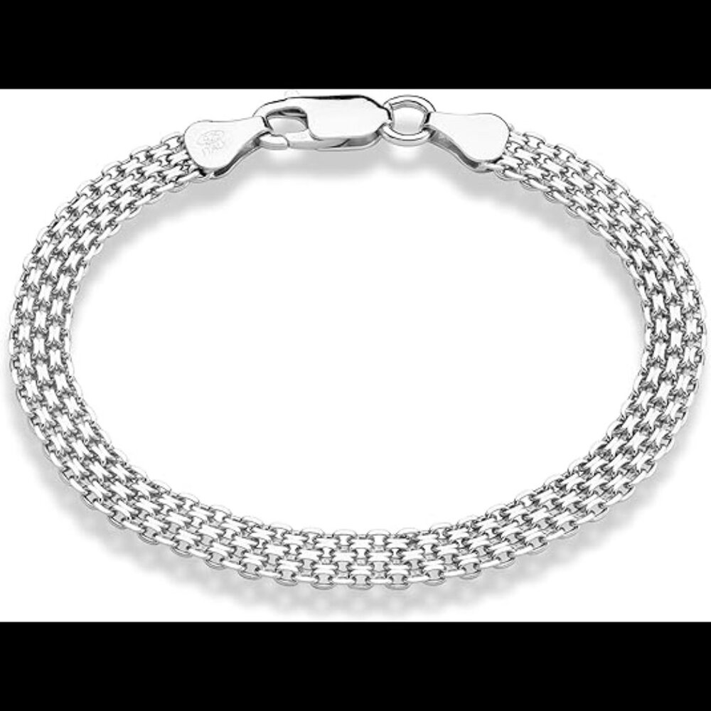 925 Sterling Silver Italian 6mm Solid Bismark Mesh Link Chain Bracelet View 4